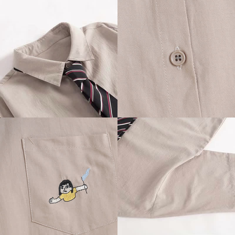 Denim Set Pocket Dress T-Shirt Lapel Overall Tie