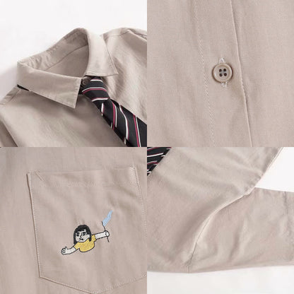 Denim Set Pocket Dress T-Shirt Lapel Overall Tie