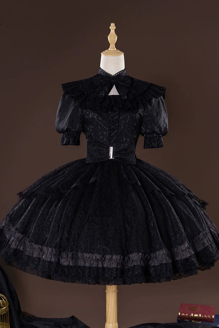 Gothic Lolita Jacquard Bow Lace-Up Short-Sleeve Dress Set Gardener Style