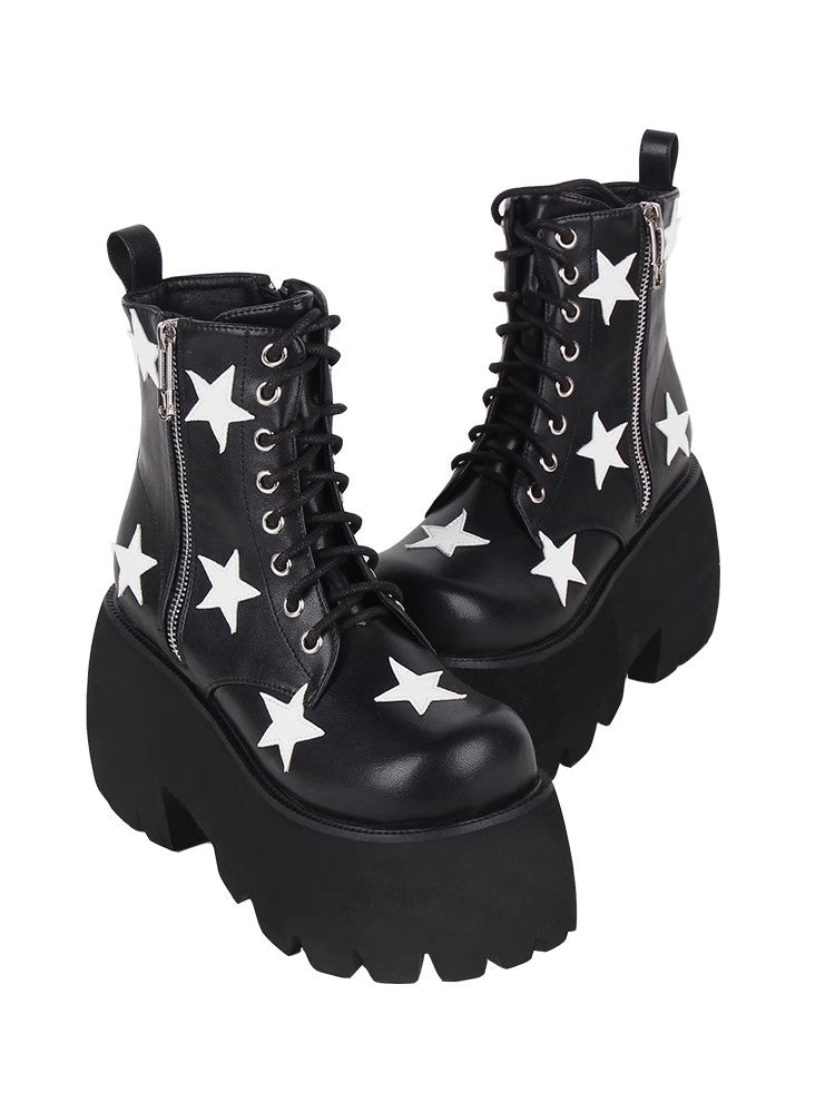 Punk Lolita Ankle Boots with Zipper and Five-Pointed Star Accent
