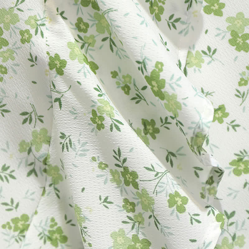 Slip Green Print Floral Dress Set