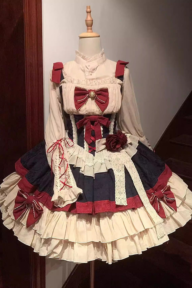 Snow White Multicolor Triple Ruffle Bow Sweet Lolita Dress