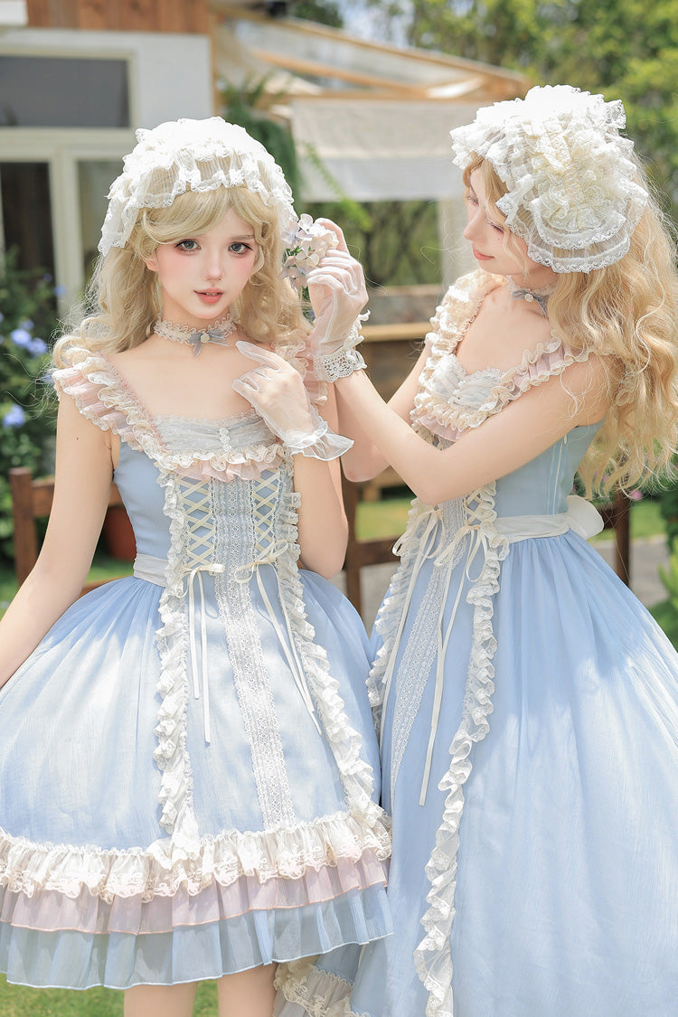 Square Collar Flutter Sleeve Triple Ruffled Lace-Up Sweet Lolita JSK Two Versions