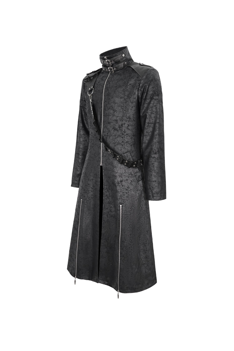 Men's Gothic Long Coat with Split Hem and Strap
