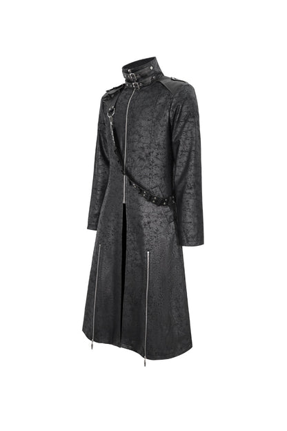 Men's Gothic Long Coat with Split Hem and Strap