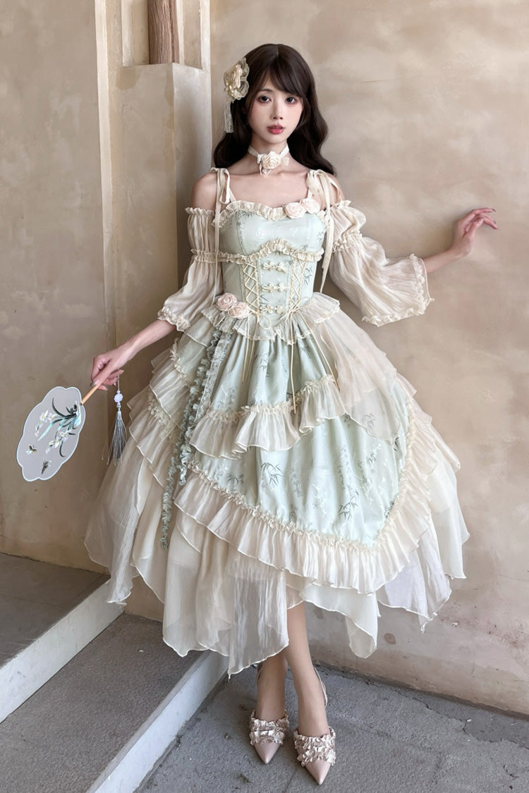 Emerald Chinese Ballet Lolita JSK Long Set - Tea Bamboo Song
