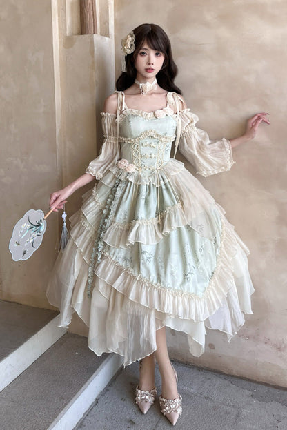 Emerald Chinese Ballet Lolita JSK Long Set - Tea Bamboo Song