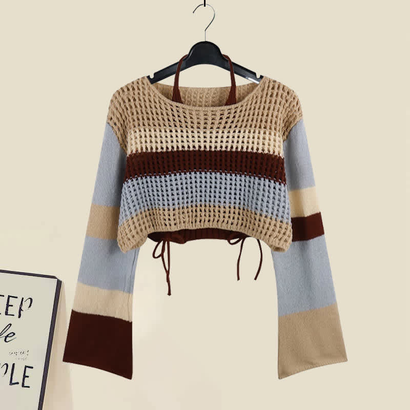 Pants Halter Stripe String Out Casual Top Cami Hollow Draw