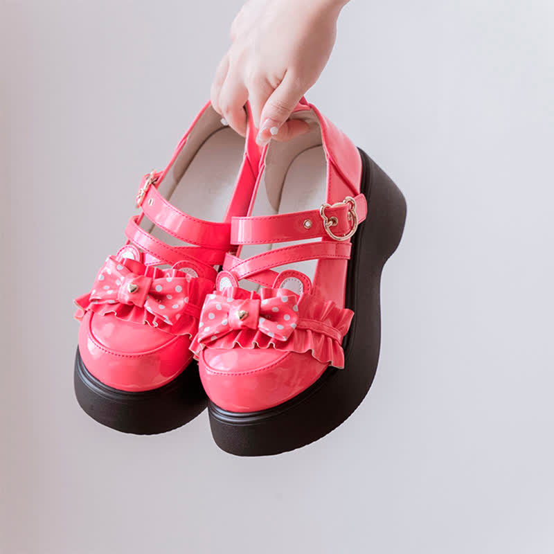 Cartoon Bear Polka Dot Bow Knot Platform Lolita Shoes