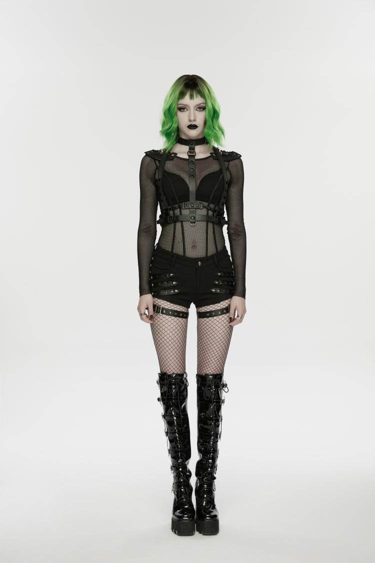 Punk Shorts for Her with Studded Details and Detachable Leg Harnesses