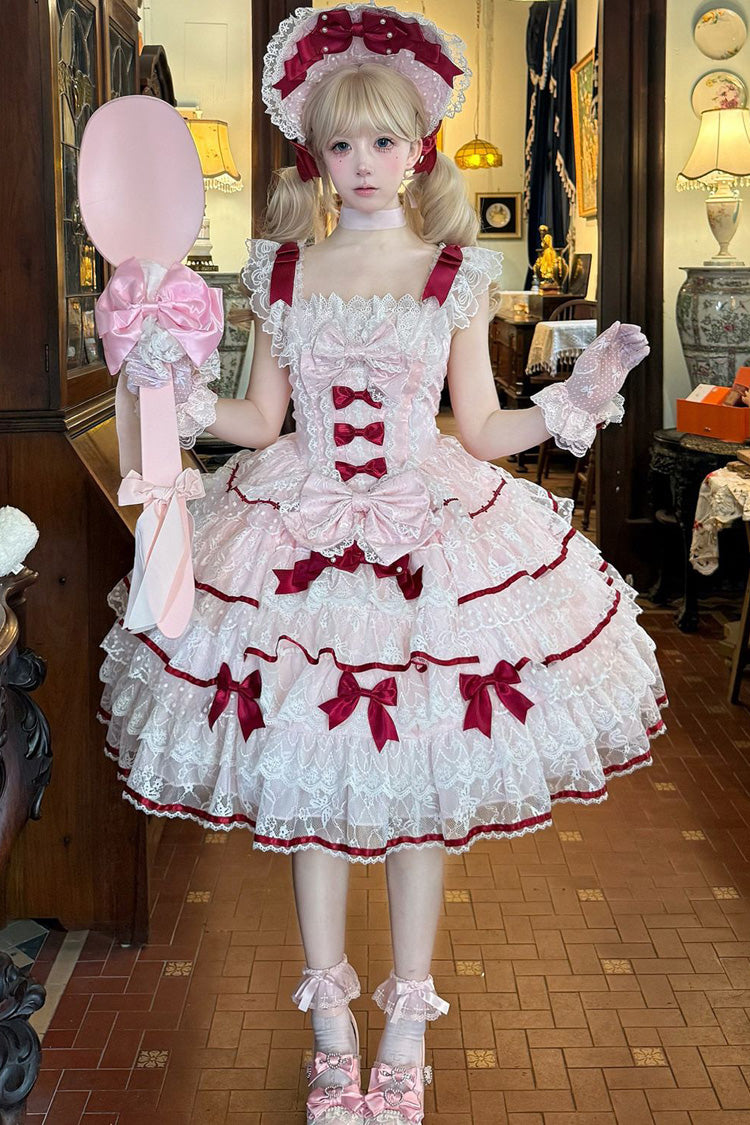 Rose Moon Tide Butterfly Call Sleeveless Layered Ruffle Bow Lace Sweet Lolita JSK Dress