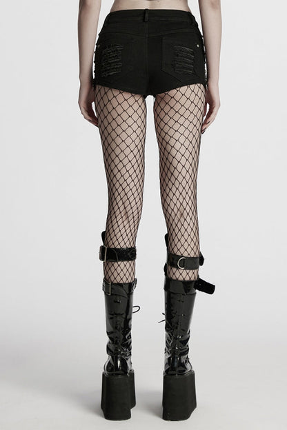 Distressed Punk Shorts with Mesh Panels
