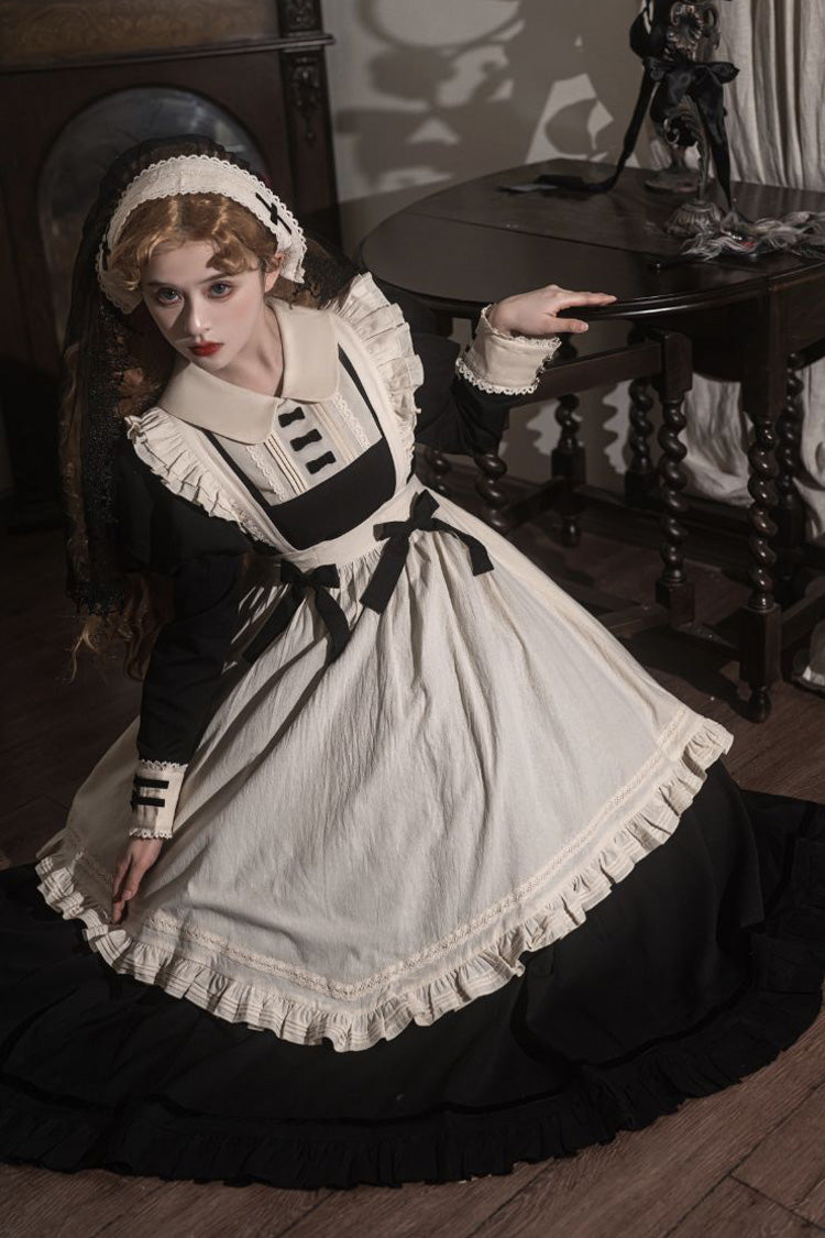 Classic Lolita Dress with Lapel Collar and Ruffle Details