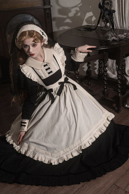 Classic Lolita Dress with Lapel Collar and Ruffle Details