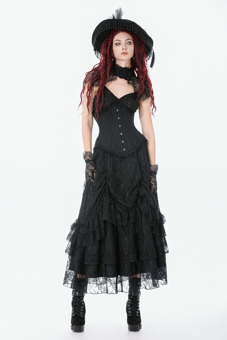 Underbust Corset with Lace-Up and Asymmetric Hem - NoirEdge