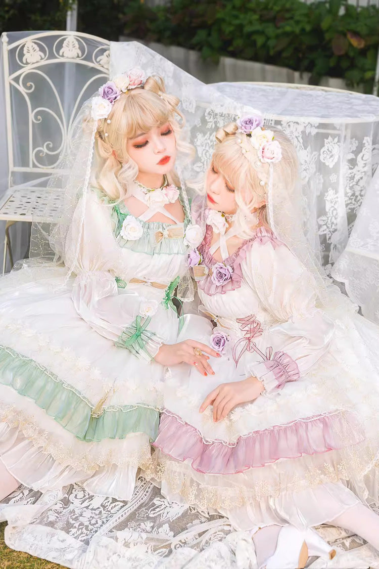 Emerald Ruffled Lace-Up Princess Lolita Dress - Spring Boliya