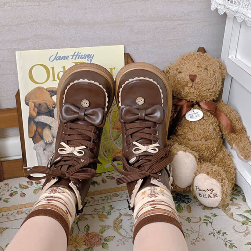 Bow Knot Button Bear Lolita Martin Boots