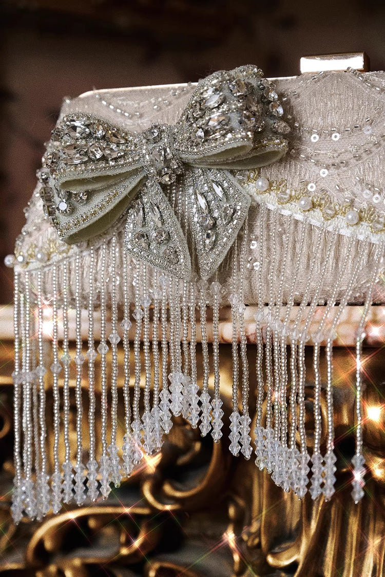 Rhinestone Bow Evening Clutch in Champagne