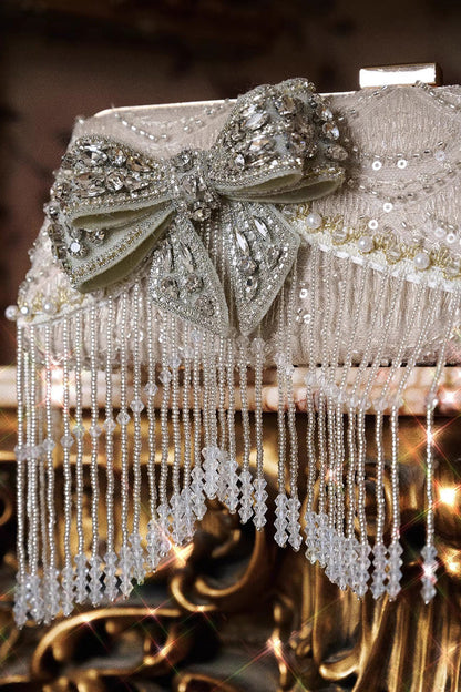 Rhinestone Bow Evening Clutch in Champagne