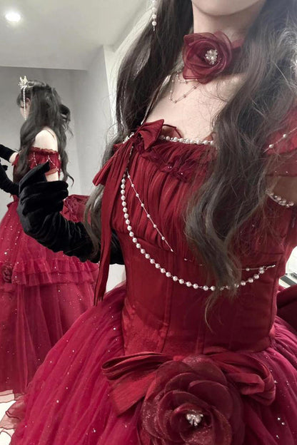 Bright Stars Off Shoulder Ruffle Bowknot Asymmetric Sweet Princess Dress