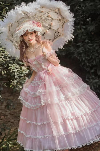Ivory Ruffled Bow Pearl Decorated Lolita JSK Full Set