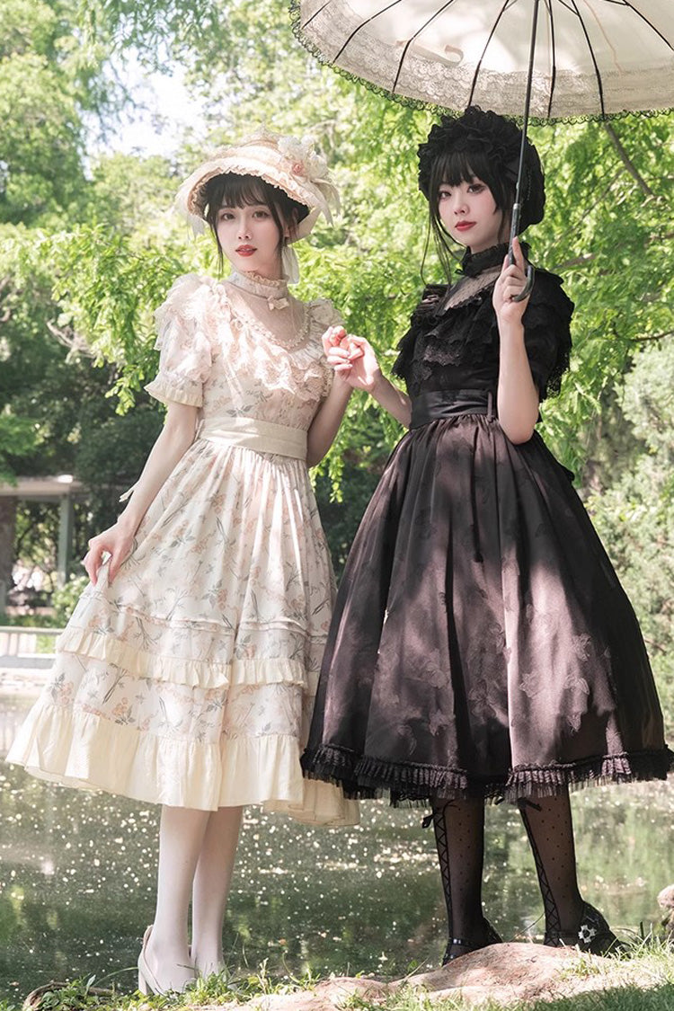 Daisy Cherry Embroidered Edwardian Lolita Dress with Short Sleeves
