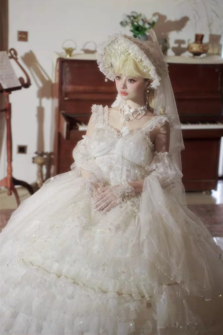White Dreamy Waltz Sleeveless Layered Ruffle Chiffon Gothic JSK