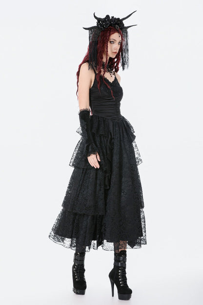 Ruched Lace Gothic Maxi Slip Dress for Weddings