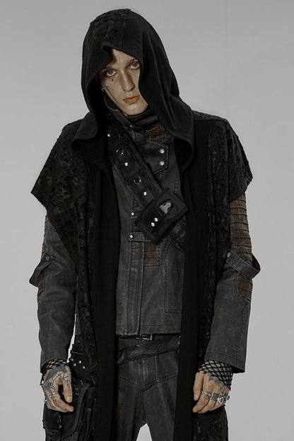 Ripped Hooded Black Asymmetric Gothic Scarf for Men