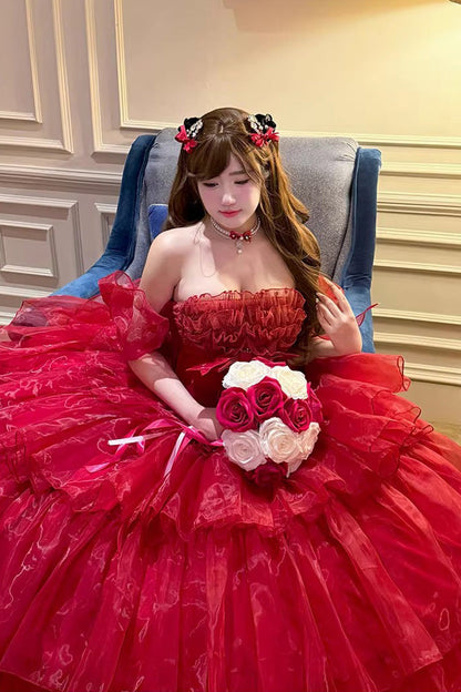 Ruffled Sleeveless Sweet Lolita Dress - Red Mousse Love Song