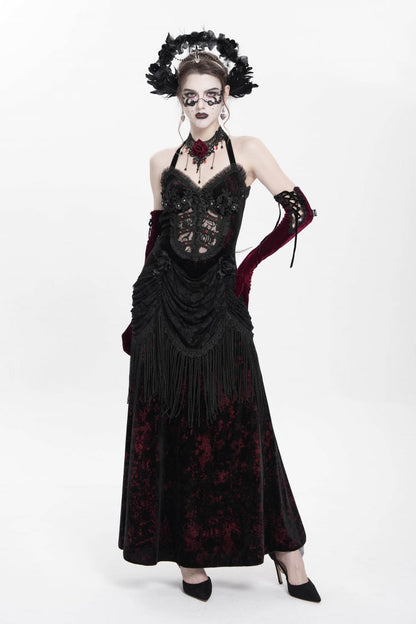 Sleeveless Hollow Floral Lace-Up Pleated Gothic Maxi Dress