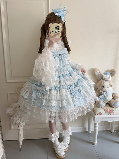 Blue Big Bows Decoration Tiered Skirt Hanayome Lolita Dress