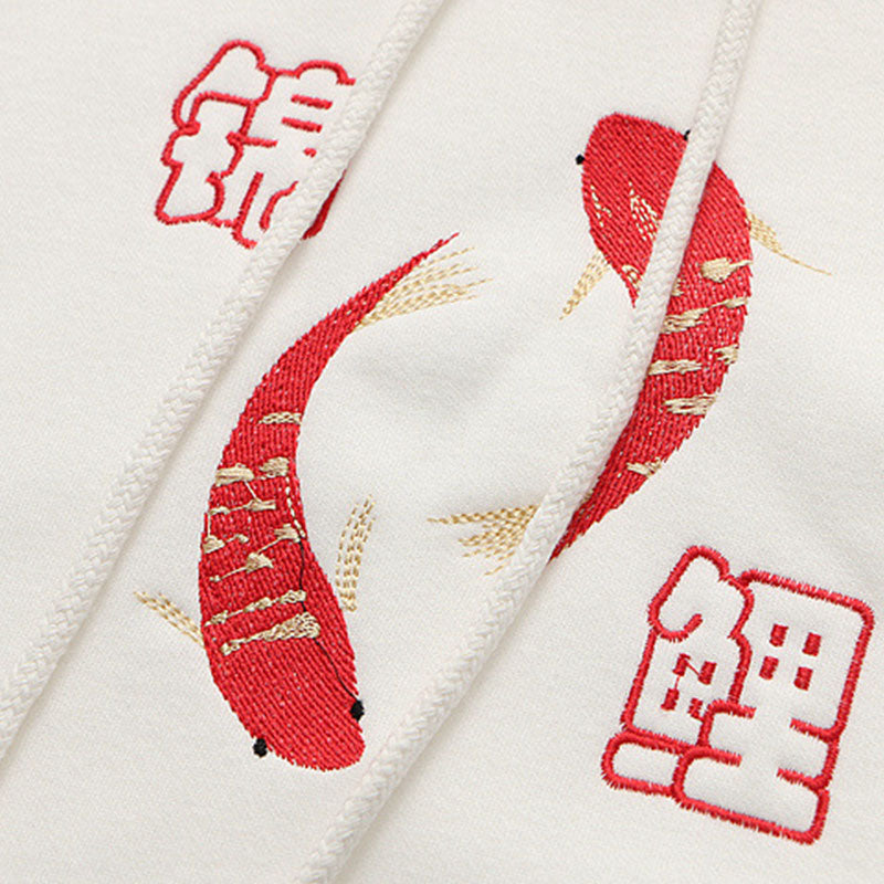 Vintage Red Fish Letter Embroidery Hoodie C19636