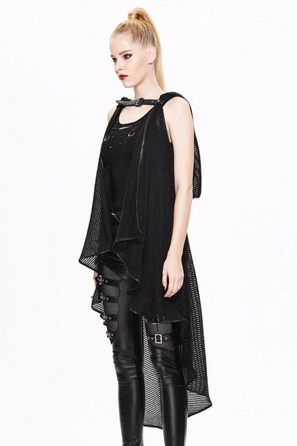 Fishing Net Long Shawl Coat with Hood for Women - NoirEdge