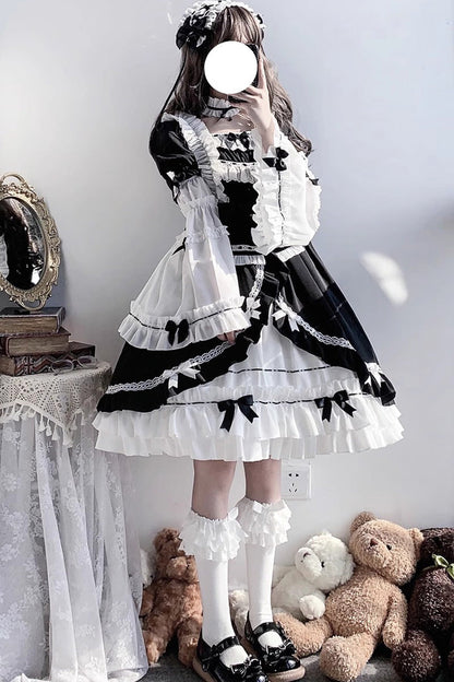 Hime Sleeves Gothic Princess Dress with Multi-Layer Ruffled Cardigan and Bow