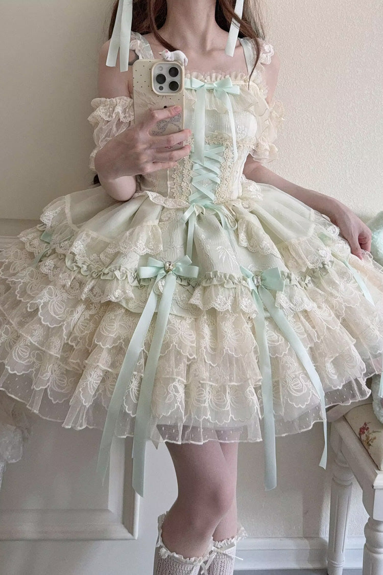 Emerald Layered Lace-Up Ballet Lolita JSK - Ribbon Heart