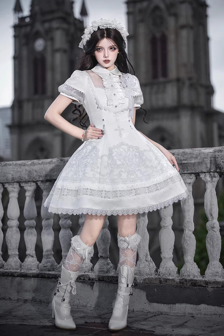 Lace Trimmed Classic Gothic Lolita Dress - White