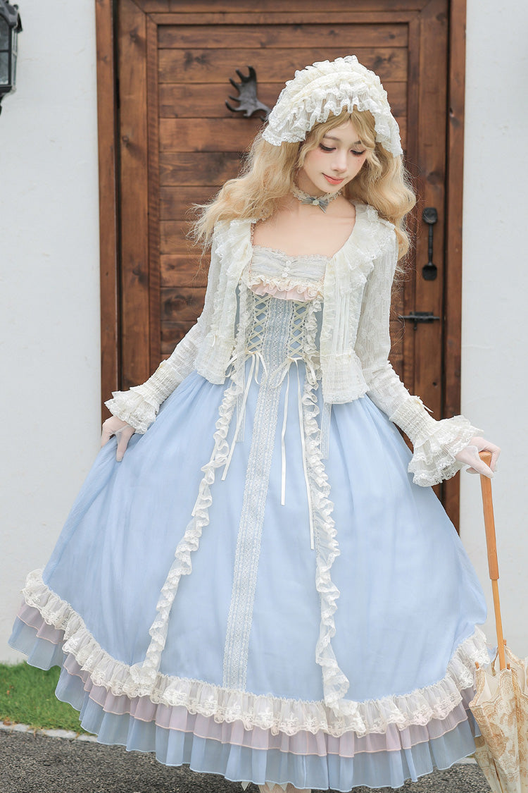Square Collar Flutter Sleeve Triple Ruffled Lace-Up Sweet Lolita JSK Two Versions