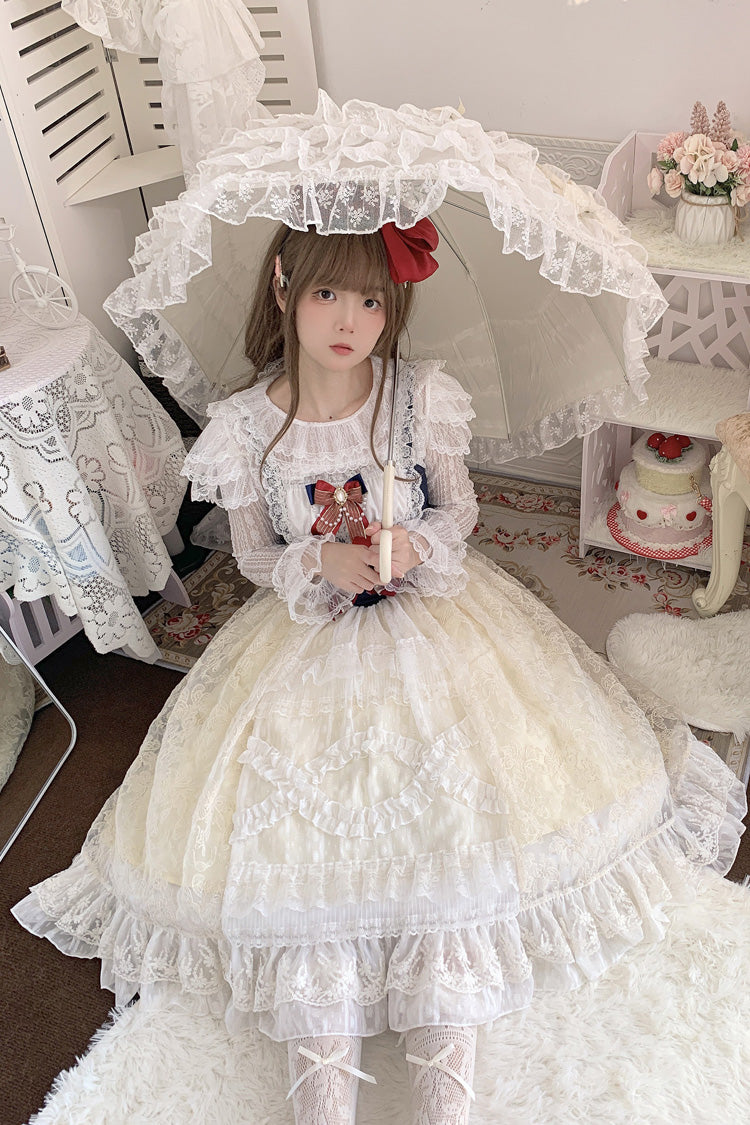 Snow White Sweet Lolita Ruffle Bowknot Lace JSK Dress