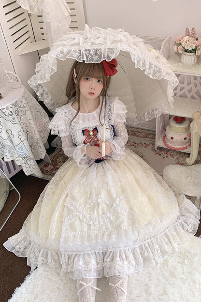 Snow White Sweet Lolita Ruffle Bowknot Lace JSK Dress