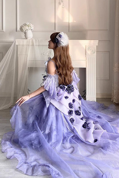 Misty Purple Sweet Ballet Lolita Swan Wonderland Embroidery Lace-Up Asymmetric JSK Dress