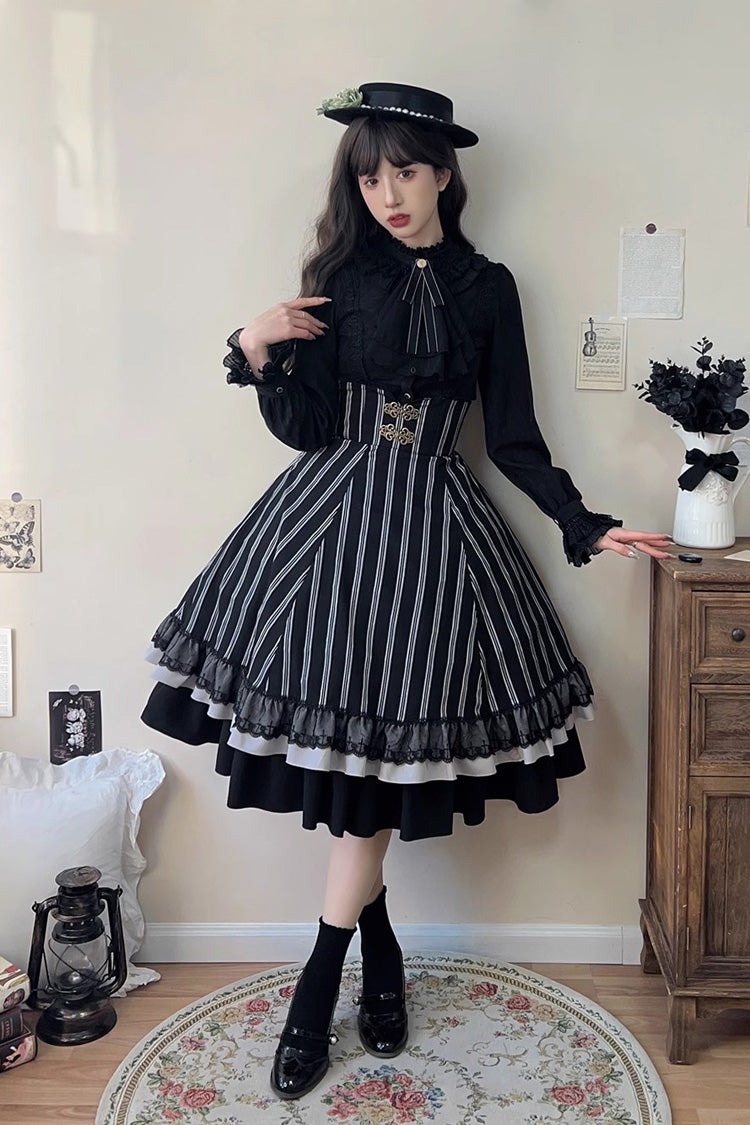 Black Manor Multi-layer Striped Ruffle Gothic Lolita Skirt