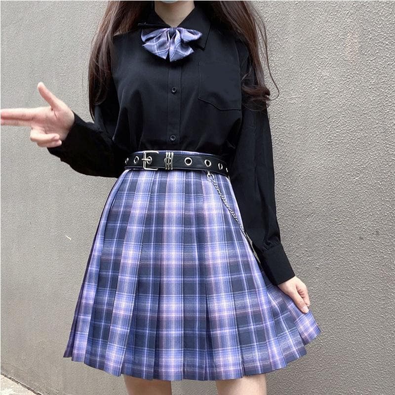 SpreePicky Plaid Pleated Skirts JK School Uniform Set SP15386