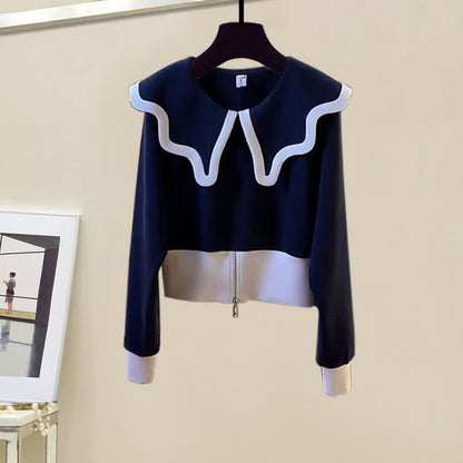 Sweater Sailor Denim Pants Collar Waist High