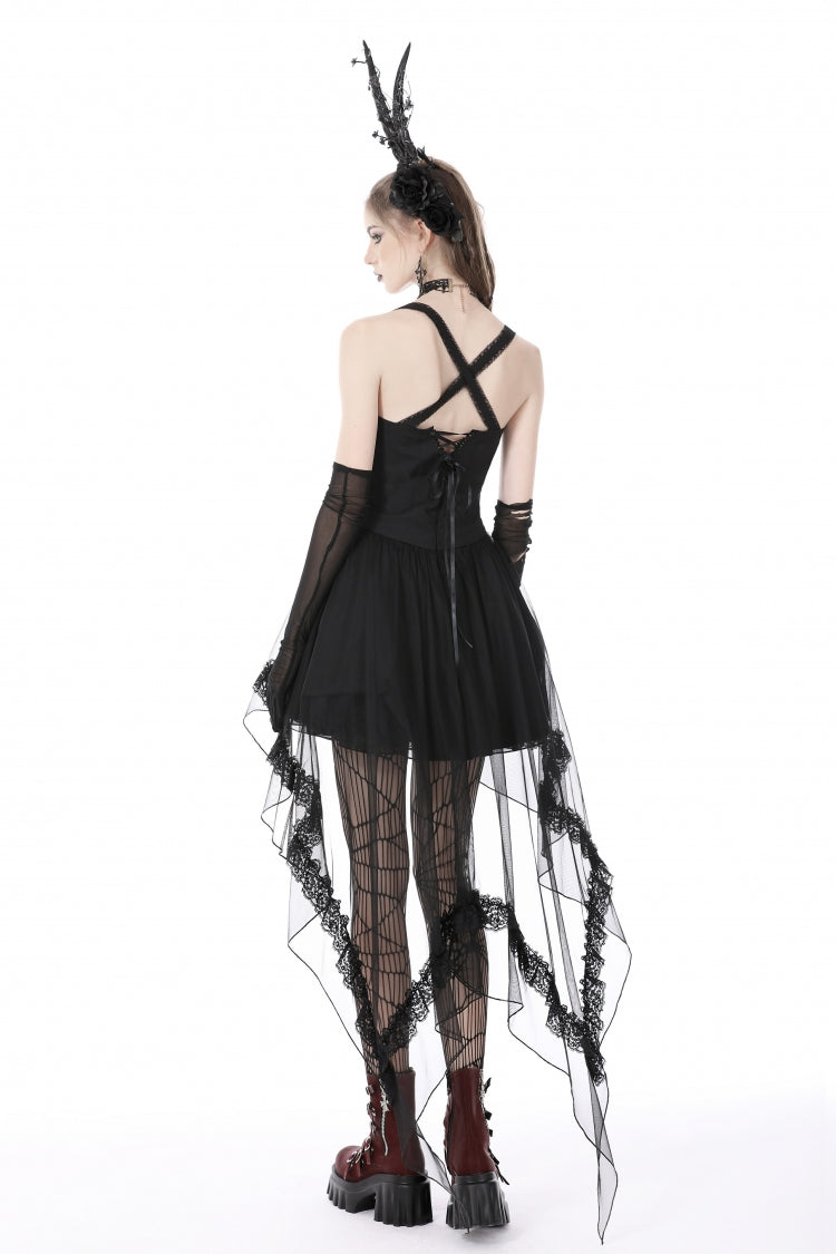 Layered Swallowtail Gothic Wedding Dress with Lace-Up - NoirEdge