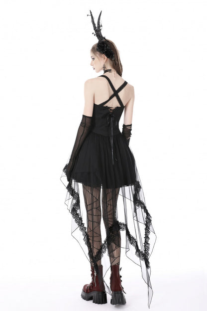 Layered Swallowtail Gothic Wedding Dress with Lace-Up - NoirEdge