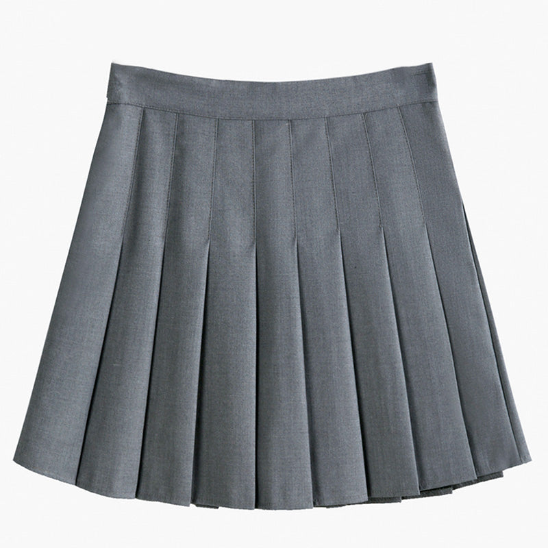 Pure Color Lapel T-Shirt Pleated Skirt Set