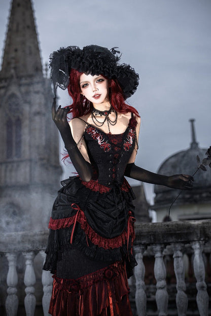 Rotten Bone Flower Lolita Skirt Set with Lace-Up Details - Noir