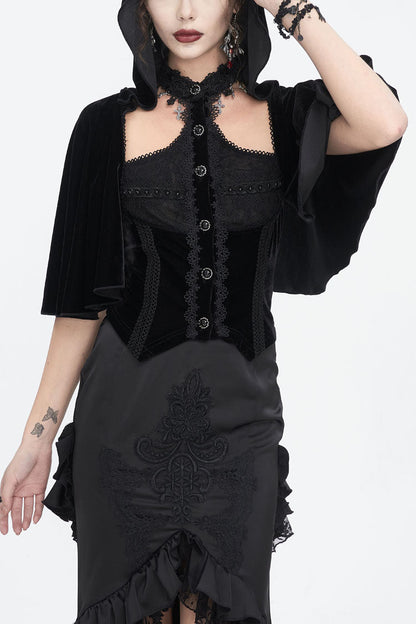Hooded Gothic Cloak with Lace Details
