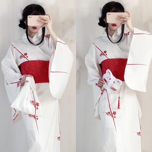 Vintage Sakura Print Bow Decor Kimono Dress